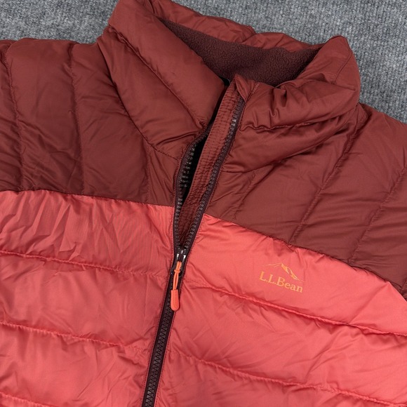 LL Bean Jacket Women 2X Red Orange Pink Colorblock Down Puffer 650 Ultralight - Picture 4 of 11